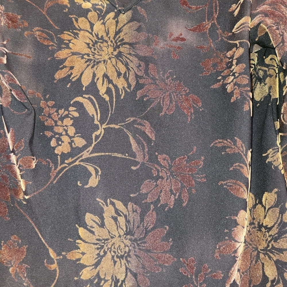 Vintage Velvet Burnout Browns & Gold Floral Long Sleeve V-Neck Top Size S/M Y2K - Picture 5 of 8
